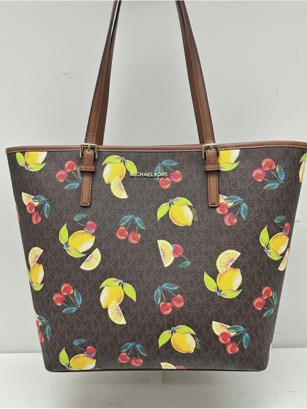 Michael Kors Brown Tote with Lemon & Cherry Print